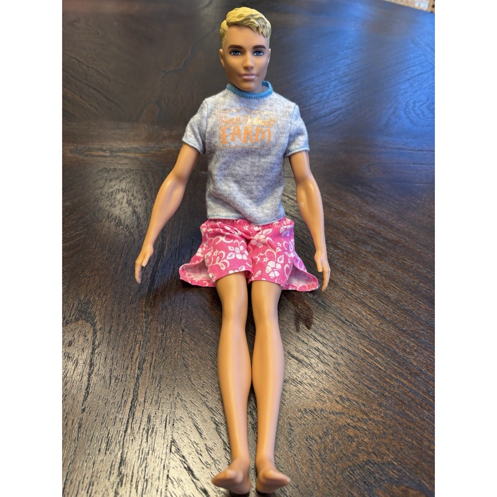 Mattel 2016 Ken Doll Fashionista Barbie Blonde Blue Eyes Grey Shirt‎ Pink Shorts